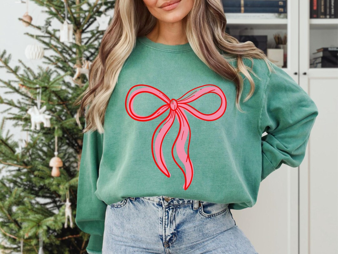Christmas Coquette Bow Sweatshirt, Comfort Colors, Christmas Bow Shirt, Cute Xmas Sweatshirt, Wom... | Etsy (US)