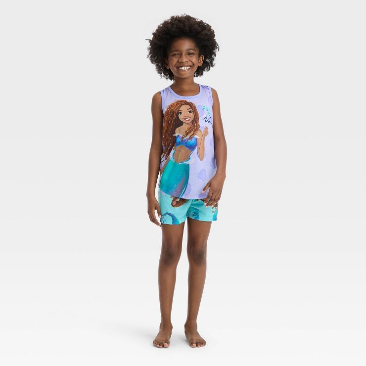 Girls' Disney The Little Mermaid 2pc Short Sleeve Top and Shorts Pajama Set - Purple | Target