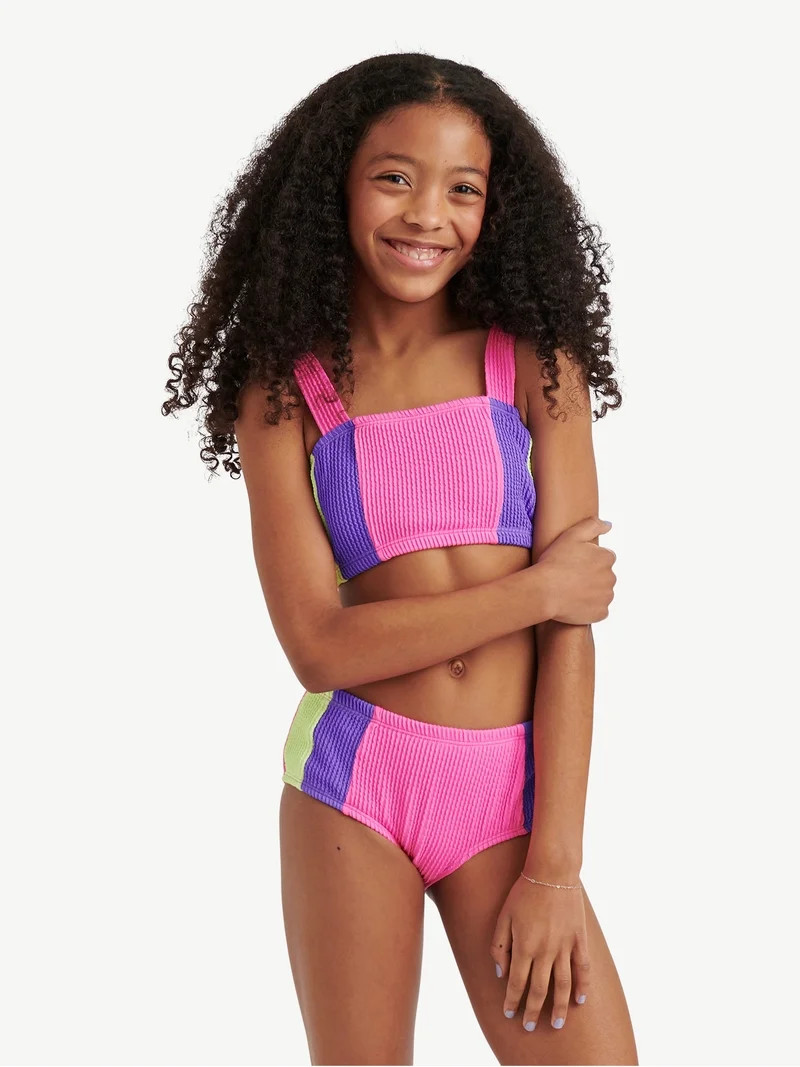 Justice Girls Color Blocked Popcorn Color Bikini Swimsuit , Sizes XS-XL | Walmart (US)