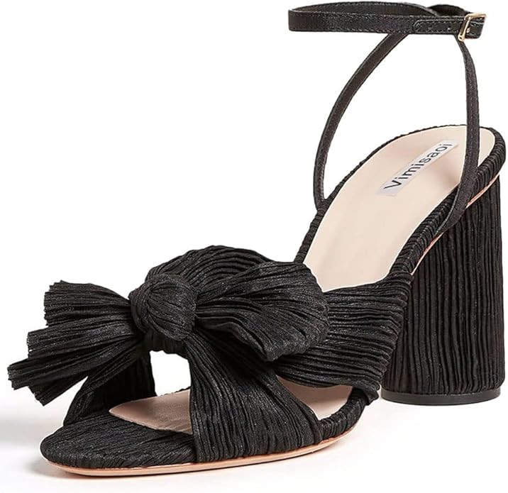 VIMISAOI Womens High Block Chunky Heel Sandals Fashion Open Toe Ankle Buckle Strap Pleated Bow He... | Amazon (US)