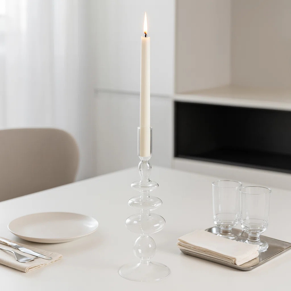 Sculptural Glass Candle Holder with Rounded Accent Base - Modern Tabletop Candle Holder for Coffe... | Wayfair North America