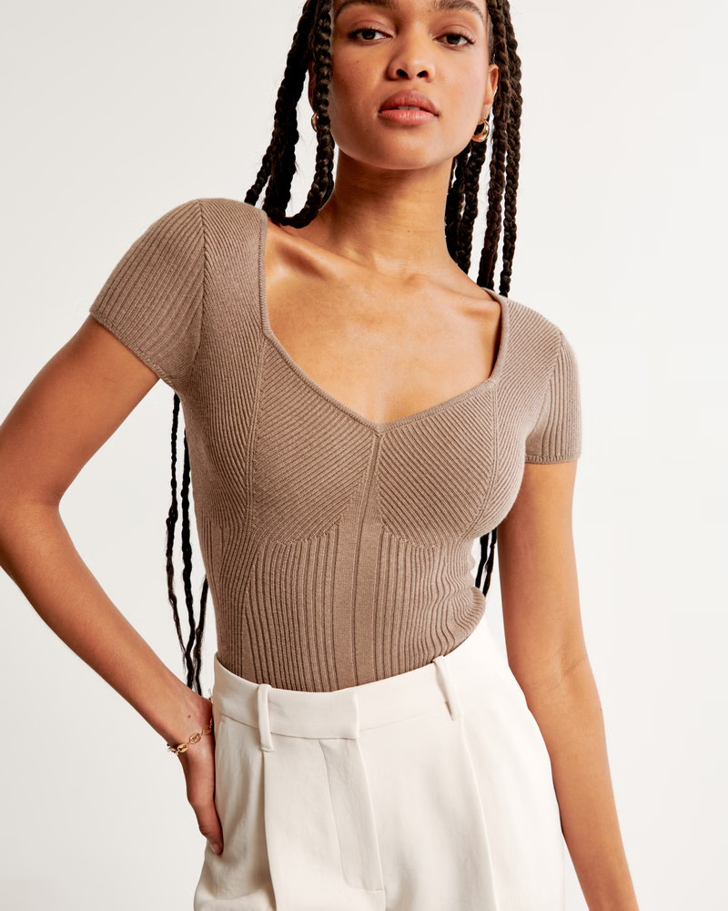 Women's Short-Sleeve Sweetheart Sweater Bodysuit | Women's Tops | Abercrombie.com | Abercrombie & Fitch (US)