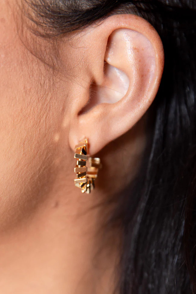 Can't Miss It Gold Triangular Hoop Earrings | Pink Lily