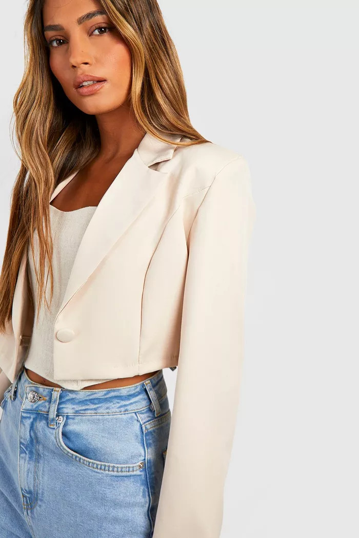 Boohoo Basics Woven Single Button Crop Blazer | boohoo (US & Canada)