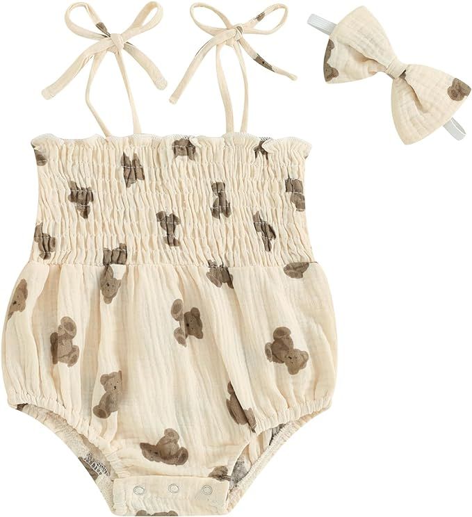 Toddler Baby Girl Clothes Summer Sleeveless Romper Bodysuit Ruffle Playsuit with Headband | Amazon (US)