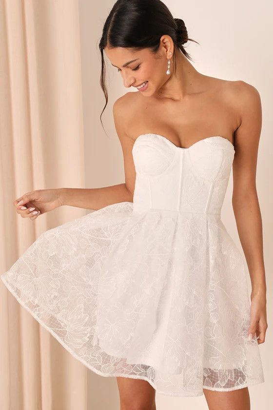 Precious Approach White Embroidered Strapless Tulle Mini Dress | White Dress For Graduation #LTKU  | Lulus (US)