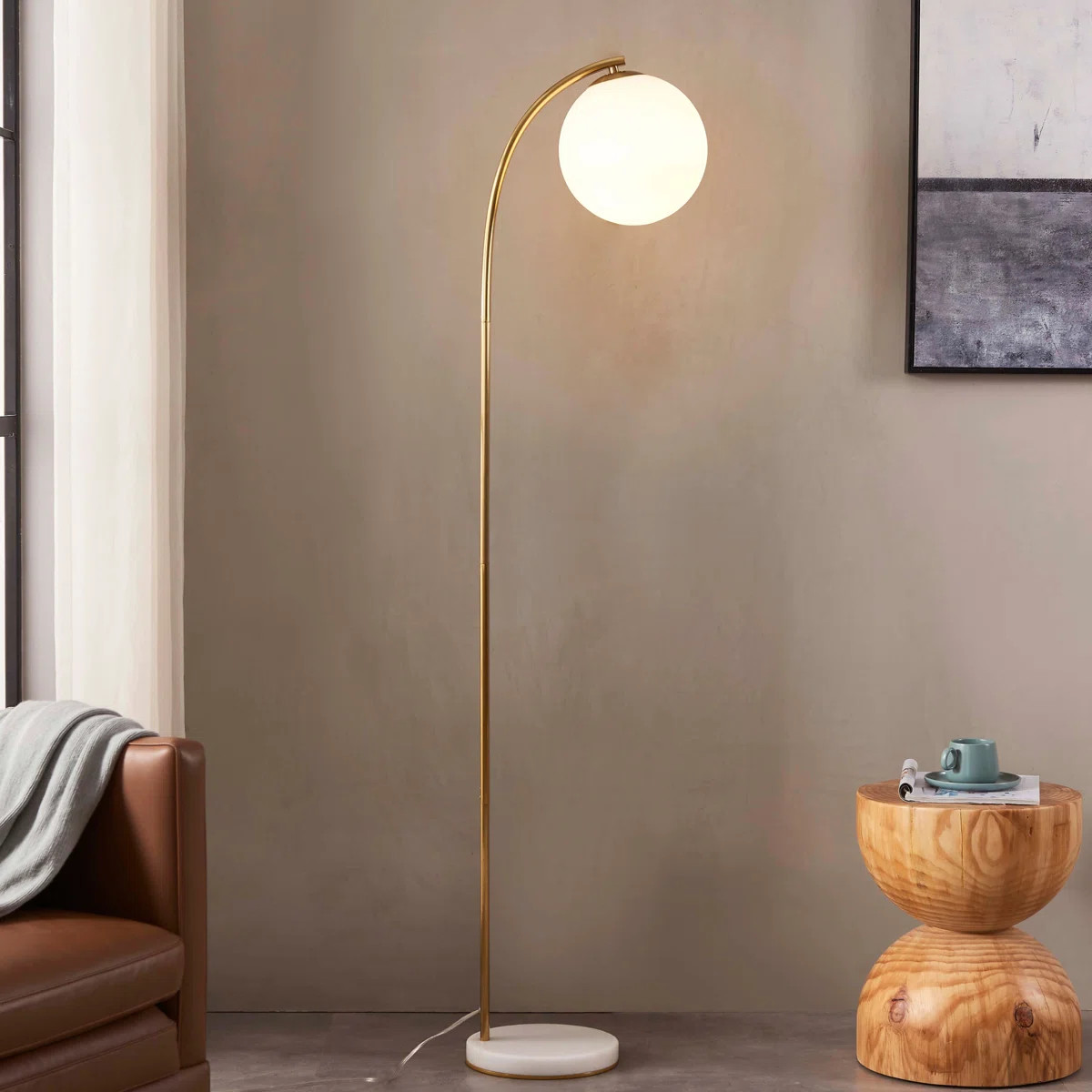Luna Drop 75 in. Modern LED Arched Standing Floor Lamp with Frosted Glass Globe Shade | Wayfair North America