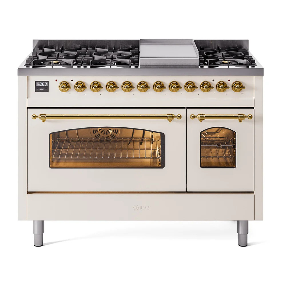 ILVE Nostalgie II Series 48 inch Dual Fuel Range with 8 Sealed Burners, Griddle (Glass Door) | Wayfair North America