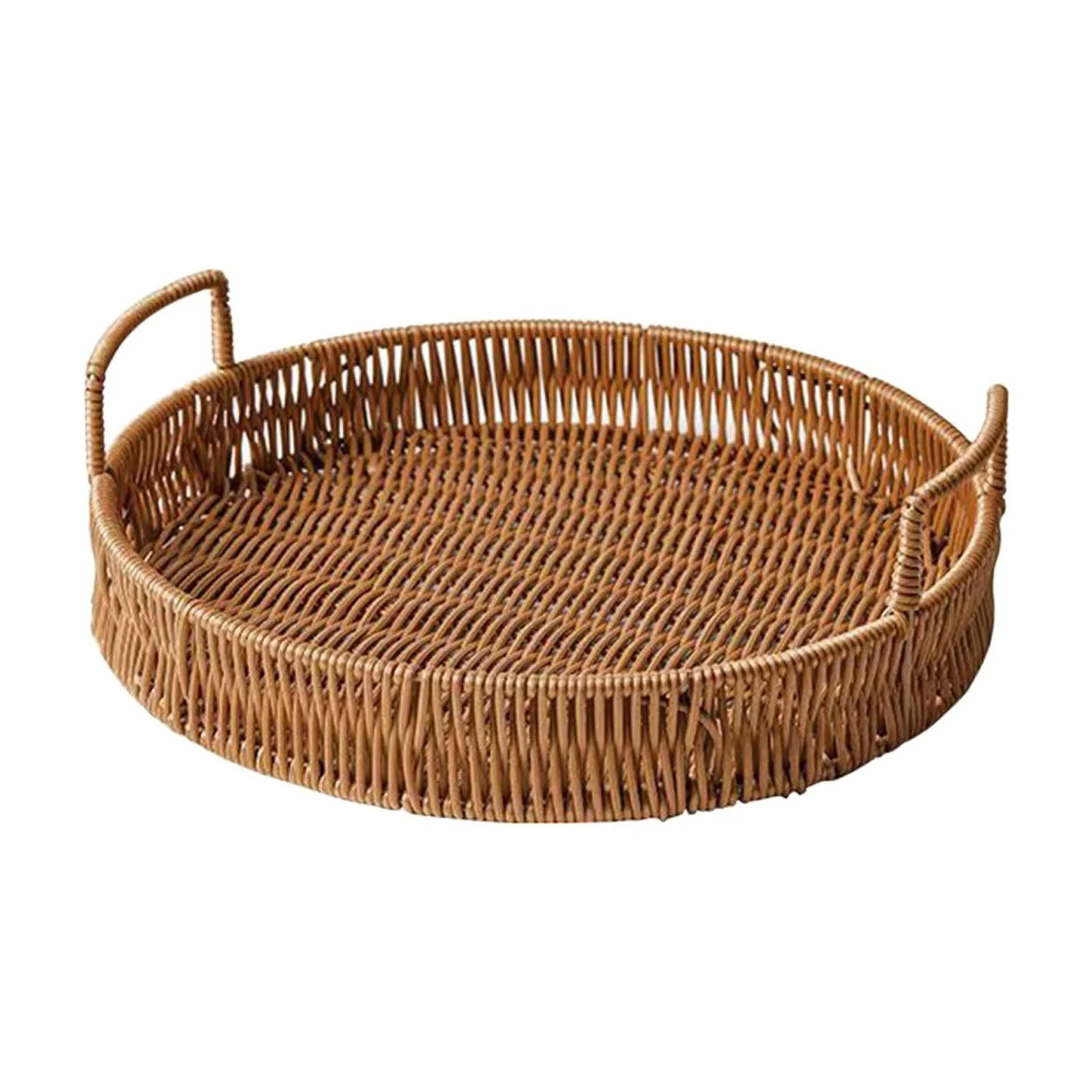 Rattan Serving Tray Coffee Table Tray with Handles Woven Wicker Tray Round Shallow Rattan Basket ... | Walmart (US)