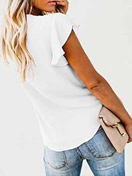 Flutter Sleeve Tops for Women,Chiffon V Neck Button Down Blouse,Sexy Tie Knot Shirt | Amazon (US)