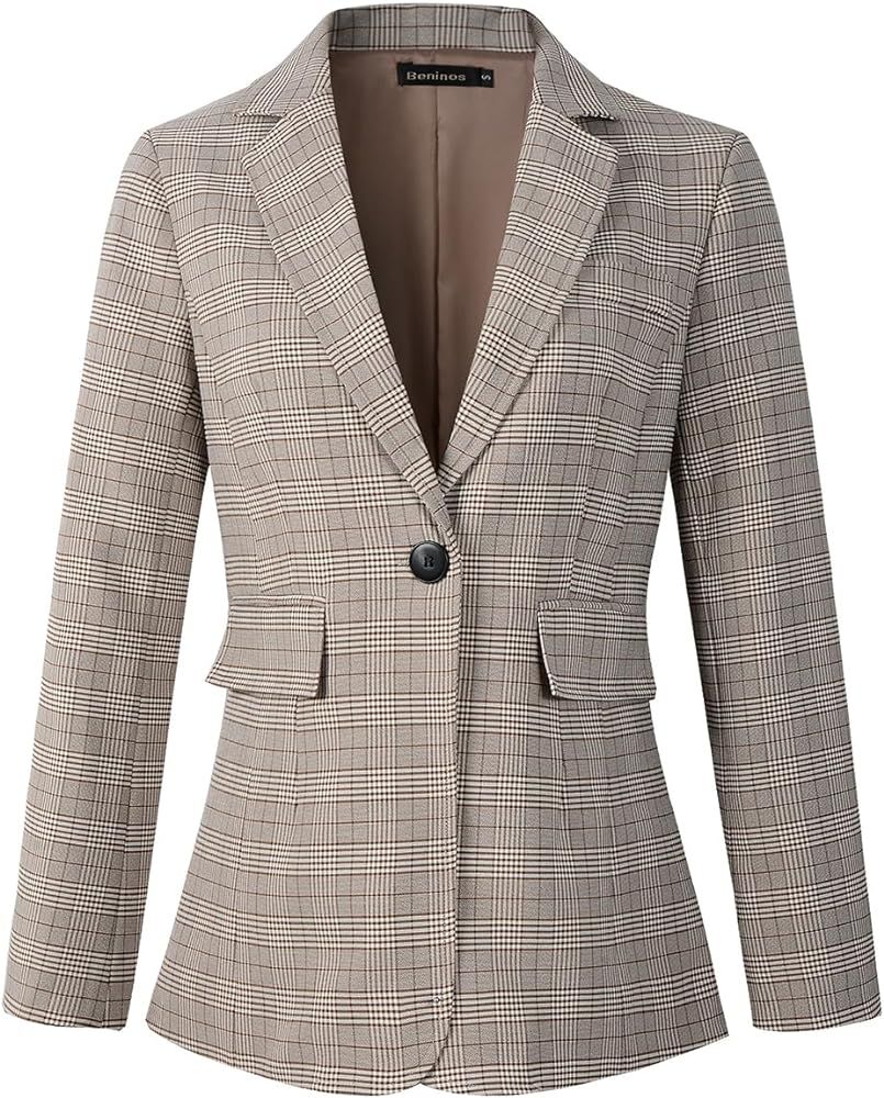 Beninos Womens Casual Blazers One Button Plaid Blazer Jacket | Amazon (US)