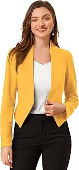 Allegra K Women's Work Office Suit Collarless Casual Cropped Blazer Jacket | Amazon (US)