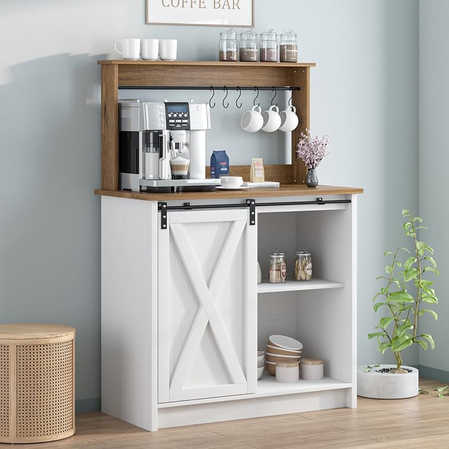 4ever2buy Farmhouse Coffee Bar Cabinet with Storage, Kitchen Buffet Sideboard Storage Cabinet wit... | Amazon (US)