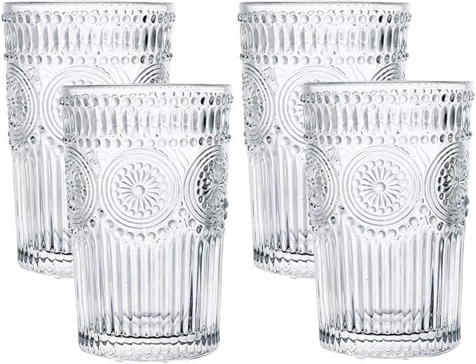 Kingrol 4 Pack 12.5 Ounces Romantic Water Glasses, Premium Drinking Glasses Tumblers, Vintage Gla... | Amazon (US)