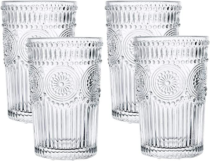 Kingrol 4 Pack 12.5 Ounces Romantic Water Glasses, Premium Drinking Glasses Tumblers, Vintage Gla... | Amazon (US)