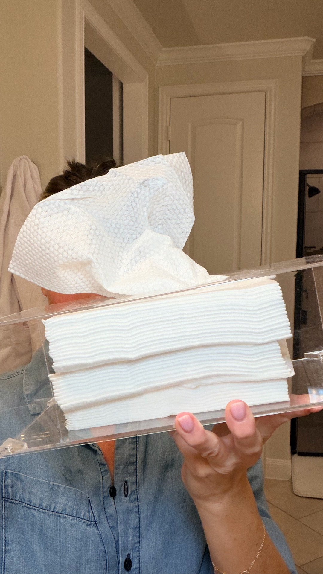 Disposable facial towels. These ones are extra large, allowing you to use on your face neck and chest or to even cut in half and use twice.

I am very acne prone, so I use one of these every time I wash my face! On Amazon. Be on the lookout for a coupon!