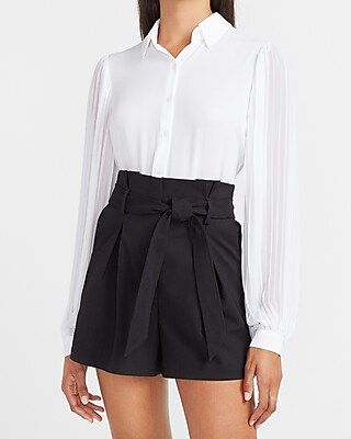 Super High Waisted Pleated Paperbag Shorts | Express