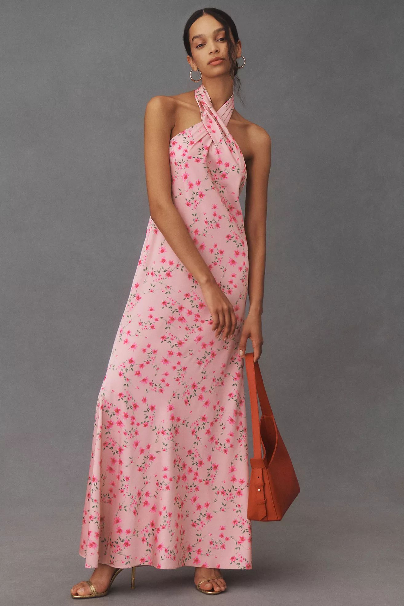 BHLDN Ruby Twist Halter Satin Gown | Anthropologie (US)