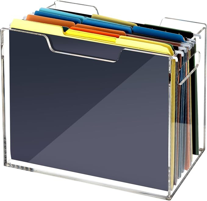 Acrylic Hanging File Folder Organizer, Letter Size Clear Filing Organizer Box with Handles, Magaz... | Amazon (US)
