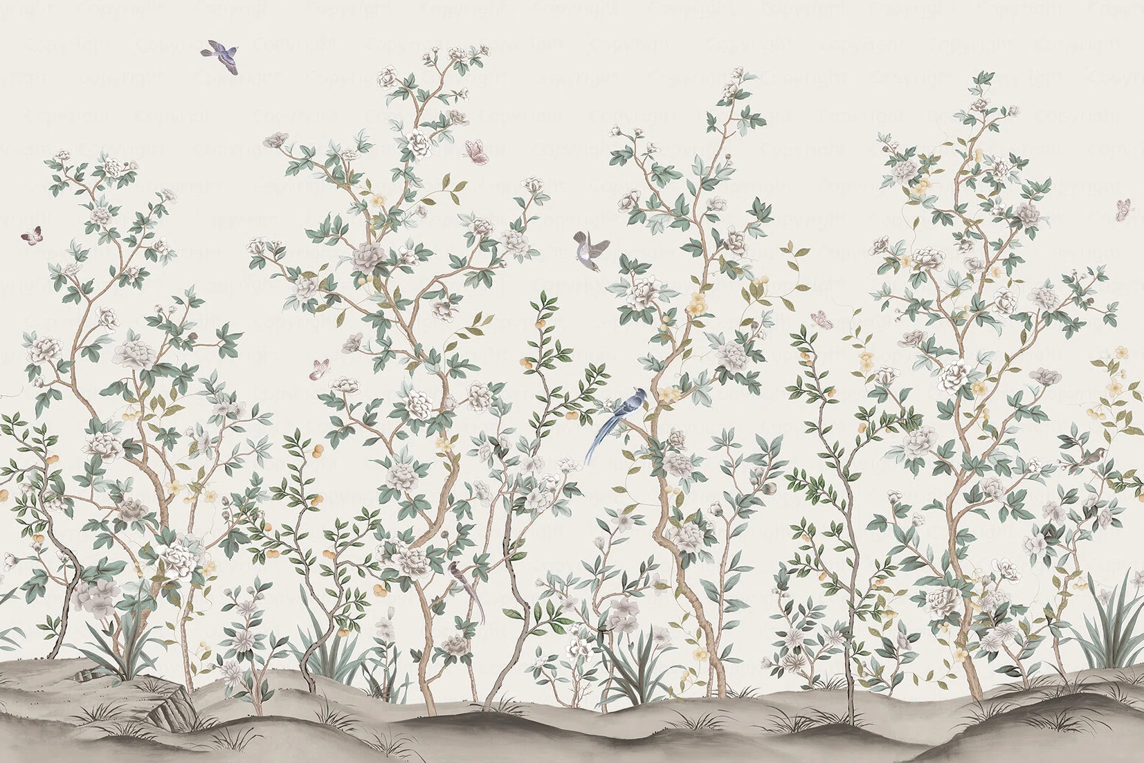 Whispering Blooms Hand-Painted Floral Landscape Wallpaper Mural | Wayfair North America