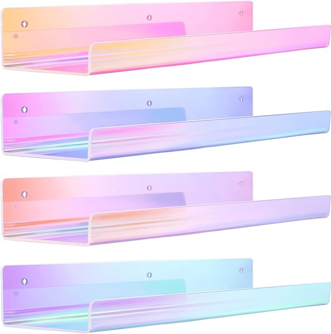 upsimples 4 Pack Acrylic Shelves for Wall Storage, 15" Floating Shelves, Kids Bookshelf, Nail Pol... | Amazon (US)