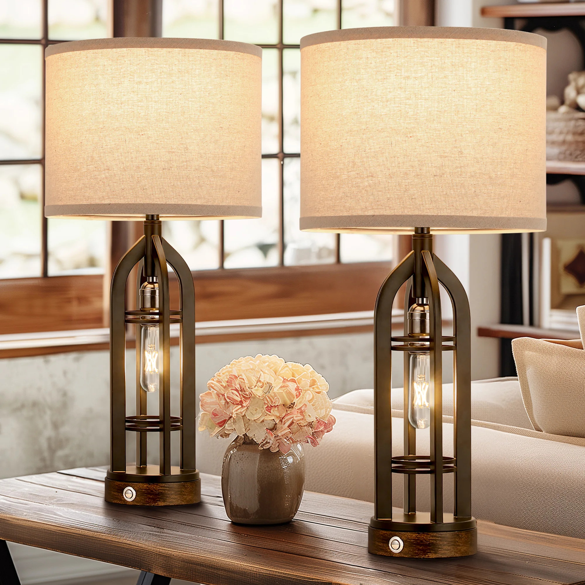 25'' Farmhouse Table Lamp Set with Touch Control and USB A&C Ports | Wayfair North America
