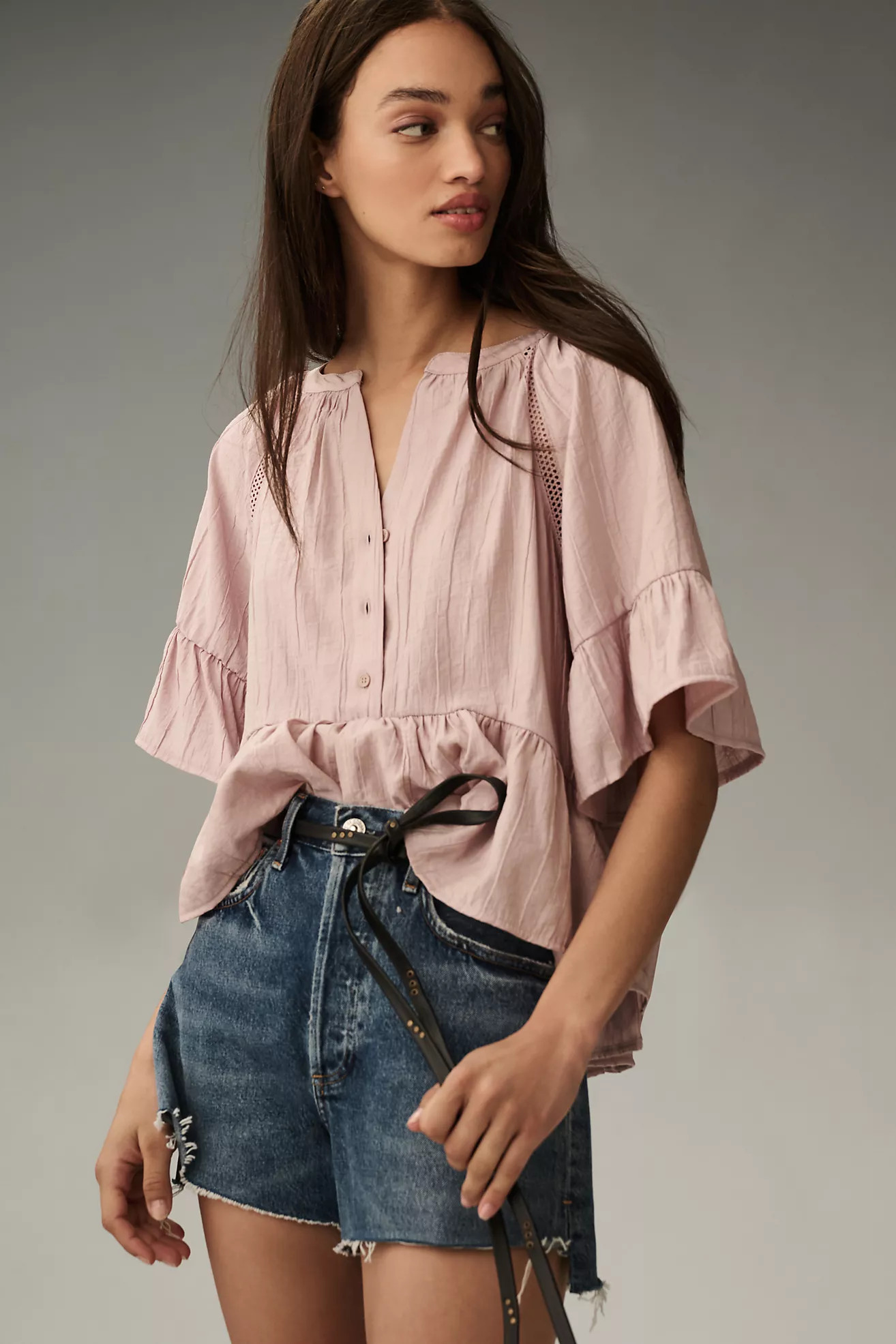 By Anthropologie Short-Sleeve Peplum Swing Top | Anthropologie (US)