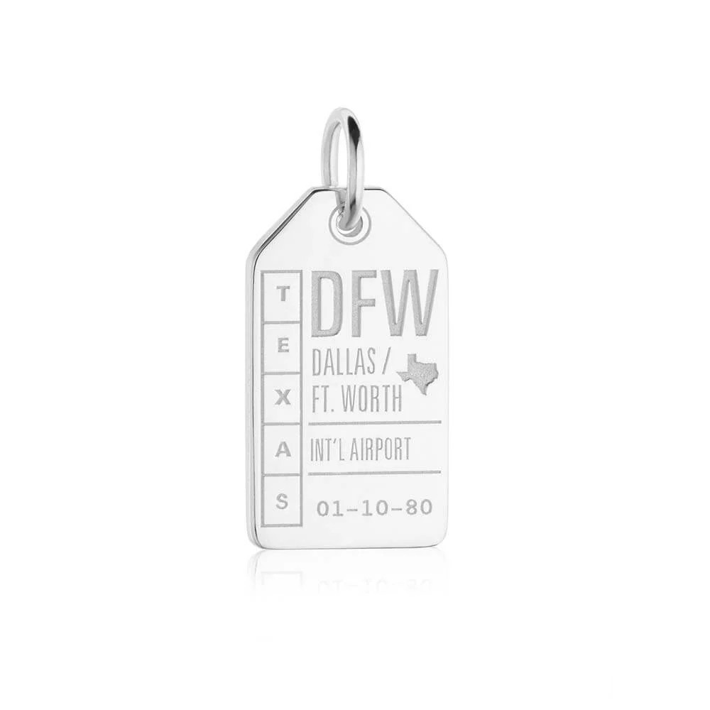 Dallas, TX | DFW Airport Luggage Tag Charm | Sterling Silver USA Travel Charm | Jet Set Candy (US)