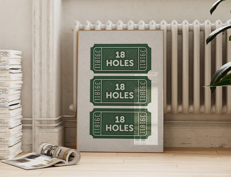 Retro Golf Print | 18 Holes Ticket Wall Art | Trendy Sports Wall Decor | 50s Athletic Poster | Ei... | Etsy (US)