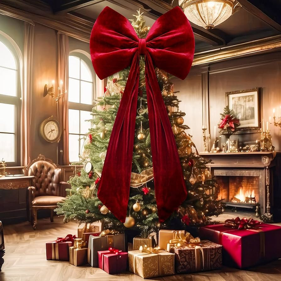 40 Inch Large Velvet Red Bow Christmas Giant Bow Decoration Big Red Ribbon Party Backdrop Wall De... | Amazon (US)