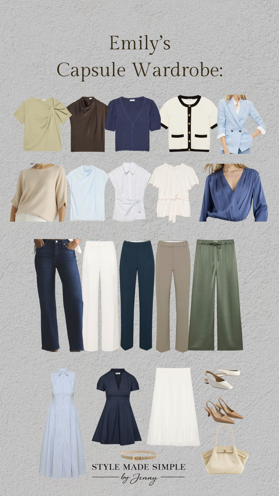 Your wardrobe should support the version of you you’re growing into.

This custom capsule client is a newly appointed CEO who wanted to feel polished but still approachable. Elevated but effortless.

Think tailored basics, intentional layers, timeless pieces, and outfits that work for real life — from running a family business to postpartum motherhood.

As a new CEO and mom navigating body changes after pregnancy, we focused on flattering fits that feel comfortable and confident:
• pants that don’t dig into the lower stomach
• tops that work for a post-breastfeeding body
• elevated basics that make getting dressed easy
• polished outfits without feeling overly corporate

The result: a wardrobe that feels like her again. Minimal, chic, practical, and confidence-building in this new season of life.



✨book your custom capsule: https://stylemadesimplebyjenny.com/







custom capsule wardrobe / postpartum style / postpartum fashion / CEO style / casual work outfits / elevated basics / capsule wardrobe for moms / business casual outfits / personal stylist / effortless style / polished casual outfits / postpartum confidence / minimal style / timeless wardrobe / mom style / elevated everyday outfits / capsule wardrobe stylist

#CapsuleWardrobe #PostpartumStyle #BusinessCasualStyle #MomStyle #PersonalStylist 

 #LTKWorkwear
