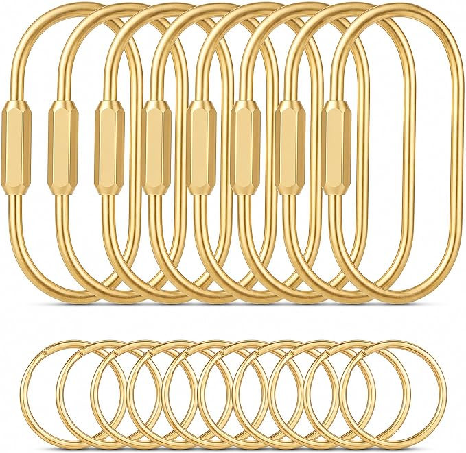 Tiezzi 8 Pack Gold Carabiner Key Ring Clip,Premium Brass Screw Lock Keychain Holder for Backpacks... | Amazon (US)