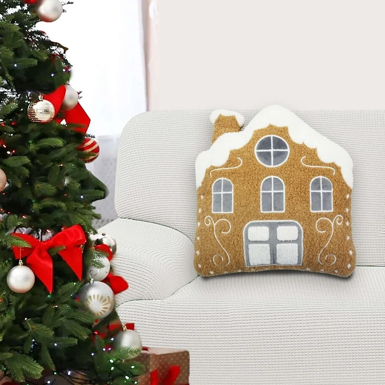 Brown & White Gingerbread House Decorative Christmas Pillow, 11.75 in, by Holiday Time - Walmart.... | Walmart (US)