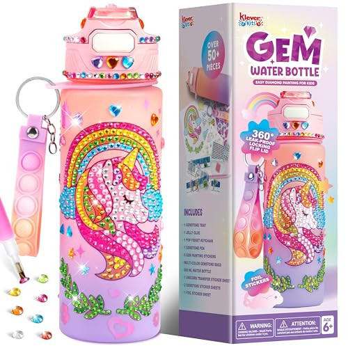 Klever Kits Decorate Your Own Water Bottle Kits for Girls Age 6+, Unicorn DIY Gem Diamond Painting Crafts, Girl Birthday Gift Arts and Crafts Fun Arts for Girls Birthday Christmas | Amazon (US)