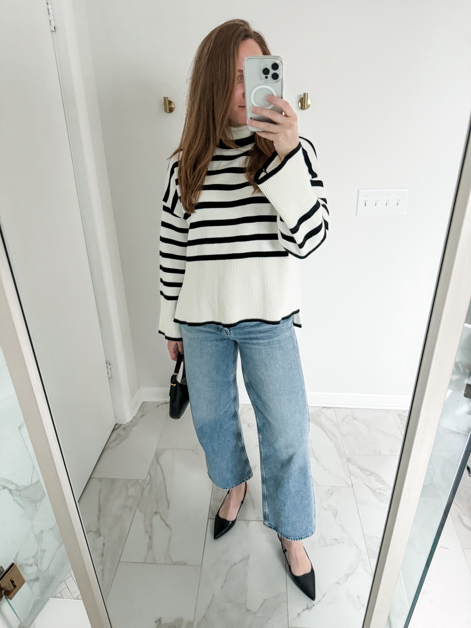 40 outfits in 40 days | all outfit ideas from the spring capsule wardrobe | 18 key staples for spring 

* toteme dupe striped sweater, tts, wearing small
* agolde wide leg denim, tts, wearing 25
* black sling backs, under $30, tts, wearing 7
* black Chloe dupe handbag 

Spring outfits, spring outfit ideas, capsule wardrobe ideas, womens fashion 

#LTKSpringSale #LTKSeasonal