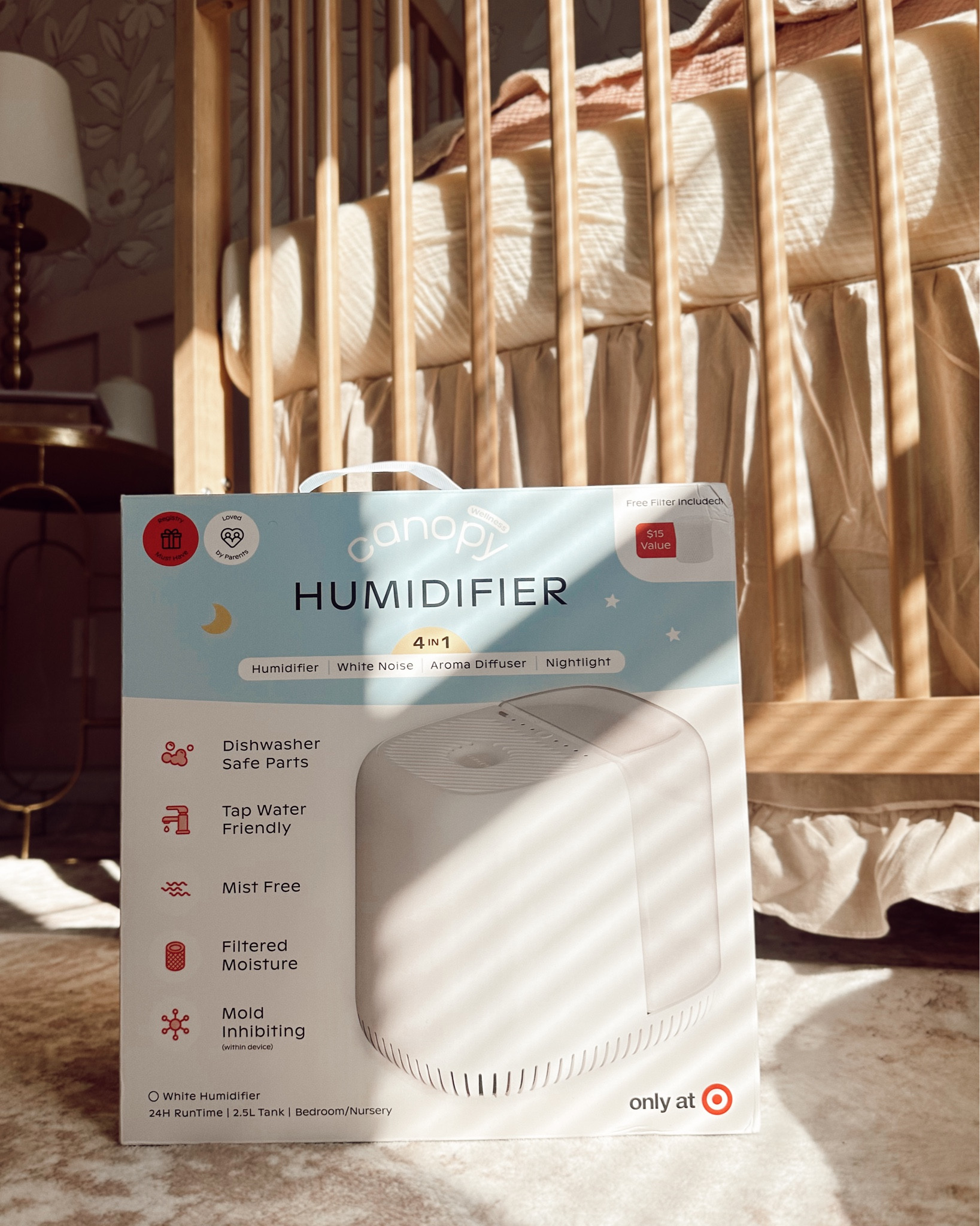 canopy is now @Target ✨ We grabbed the new Canopy humidifier for baby’s nursery and one for our room too  🤍 I love that it uses no-mist evaporative technology (so no damp furniture), has UV-treated water + a filter to help reduce bacteria, and it actually dries itself out when off to help prevent mold. It runs up to 36 hours and is sooo easy to clean (some parts are dishwasher safe 🙌🏼). 

#LTKKids #LTKmomlife #LTKBaby