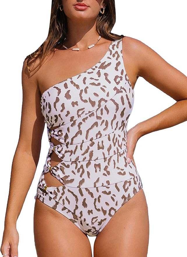 Hilinker Women's One Piece Swimsuit One Shoulder Waist Cut Out Bathing Suit | Amazon (US)