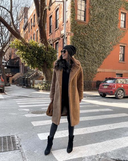 Kat Jamieson wears a Gerard Darel teddy coat (similar below) and cashmere beanie in NYC. Winter outfit, fall outfit, fall booties, camel coat. 

#LTKshoecrush #LTKHoliday #LTKSeasonal
