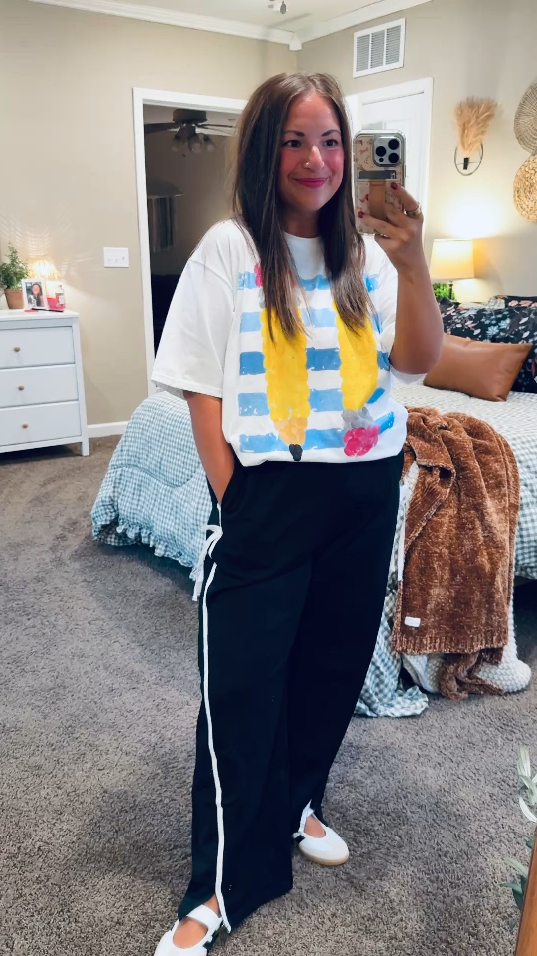 A colorful graphic tee and comfy wide-leg pants make such a fun classroom outfit! 🖍️ I love the playful print with the sporty stripe on the pants—and the sneakers are perfect for a busy school day. 💛

sneakers: fit true to size // wearing a kids 3.5 (linking adult size as well)
pants: fit true to size // wearing a large
tee: fits true to size // wearing a large 

 #LTKootd #LTKMidsize