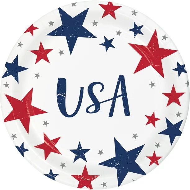 Red, White & Blue Stars Disposable Paper Plates, 10", 8 Ct. Way to Celebrate | Walmart (US)
