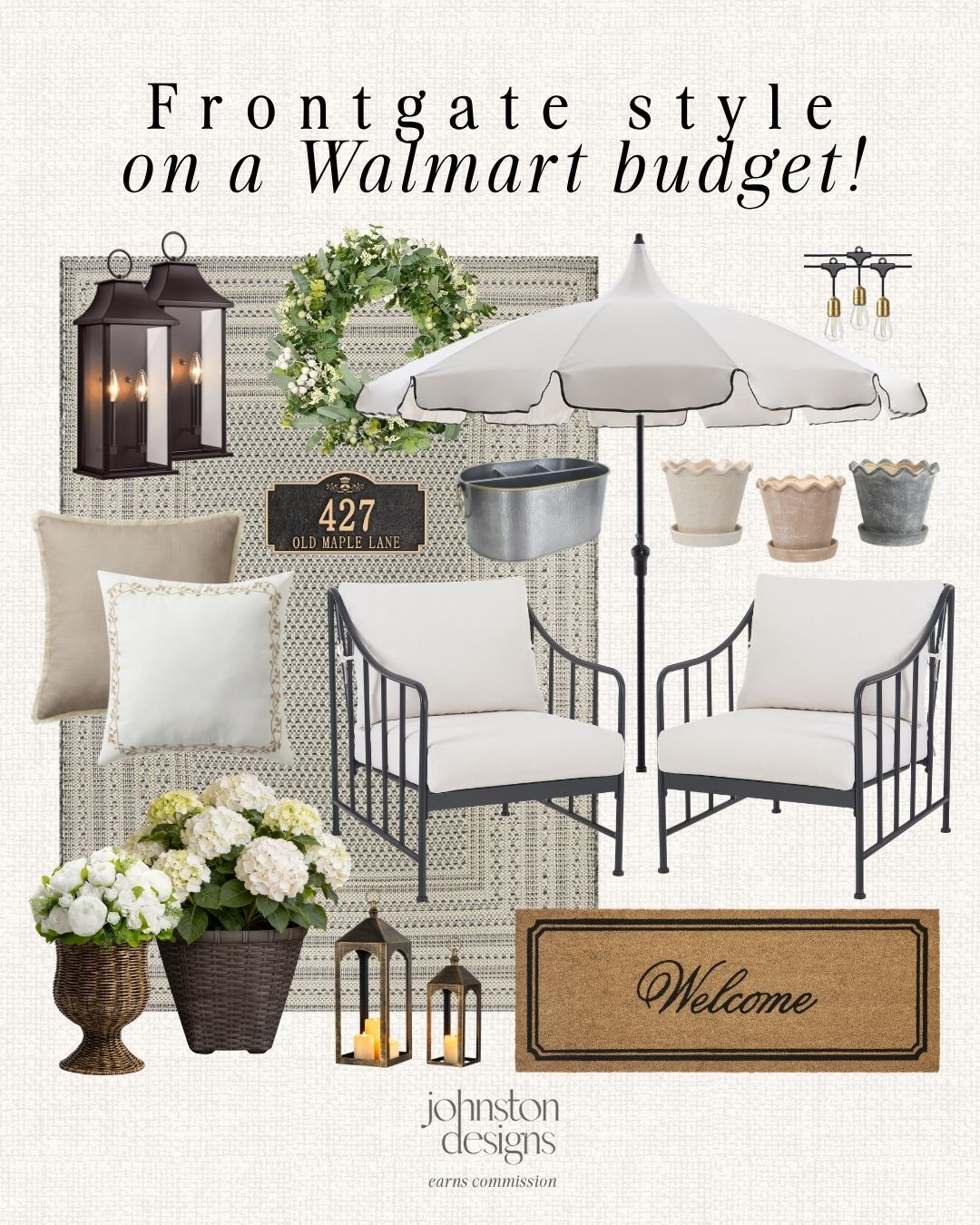 Frontgate-inspired patio style on a Walmart budget with timeless outdoor finds for a polished summer porch. 🤍
Walmart outdoor decor, front porch style, patio furniture, outdoor chairs, scalloped umbrella, porch rug, welcome mat, lanterns, hydrangea planter, summer porch, budget patio, outdoor pillows, Walmart home, entryway decor, classic patio, porch refresh 

 #LTKHome