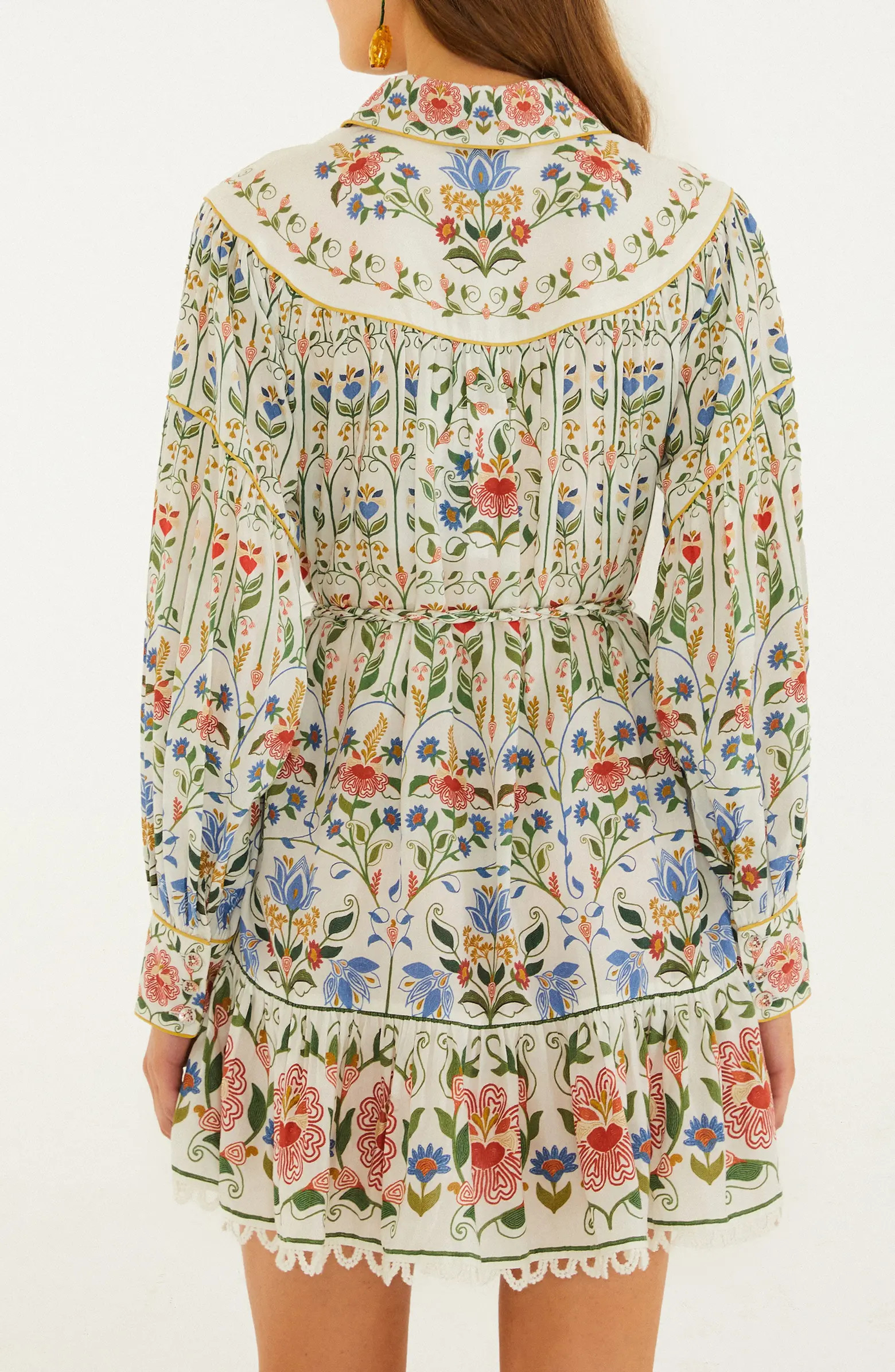 Stitched Garden Long Sleeve Cotton Blend Mini Shirtdress | Nordstrom