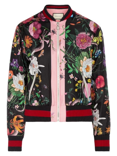 Printed silk-satin bomber jacket | NET-A-PORTER (US)