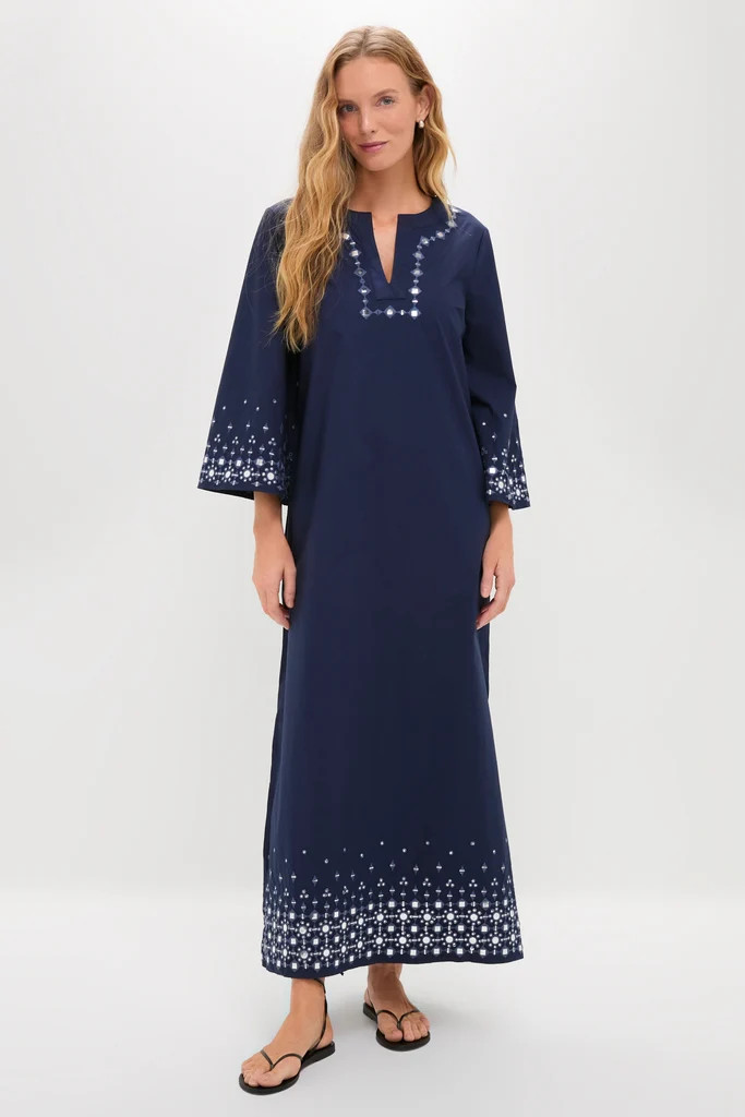 Navy Mirror Embellished Lorena Caftan | Tuckernuck (US)