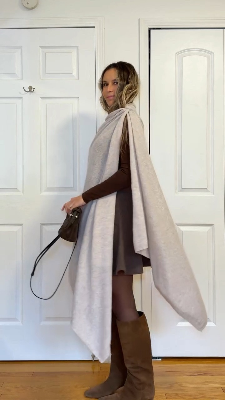 This cashmere wrap has so many uses 🤎 Follow for more pro stylist tips! @justglow011
I’m 5’5” 122 lbs 

Brown mini A line skirt sz S
Brown v neck shirt sz S
Use my code Vesna20 for 20% off

Brown suede bag is genuine suede and I love it 


#LTKgrwm #LTKHoliday #LTKOver40