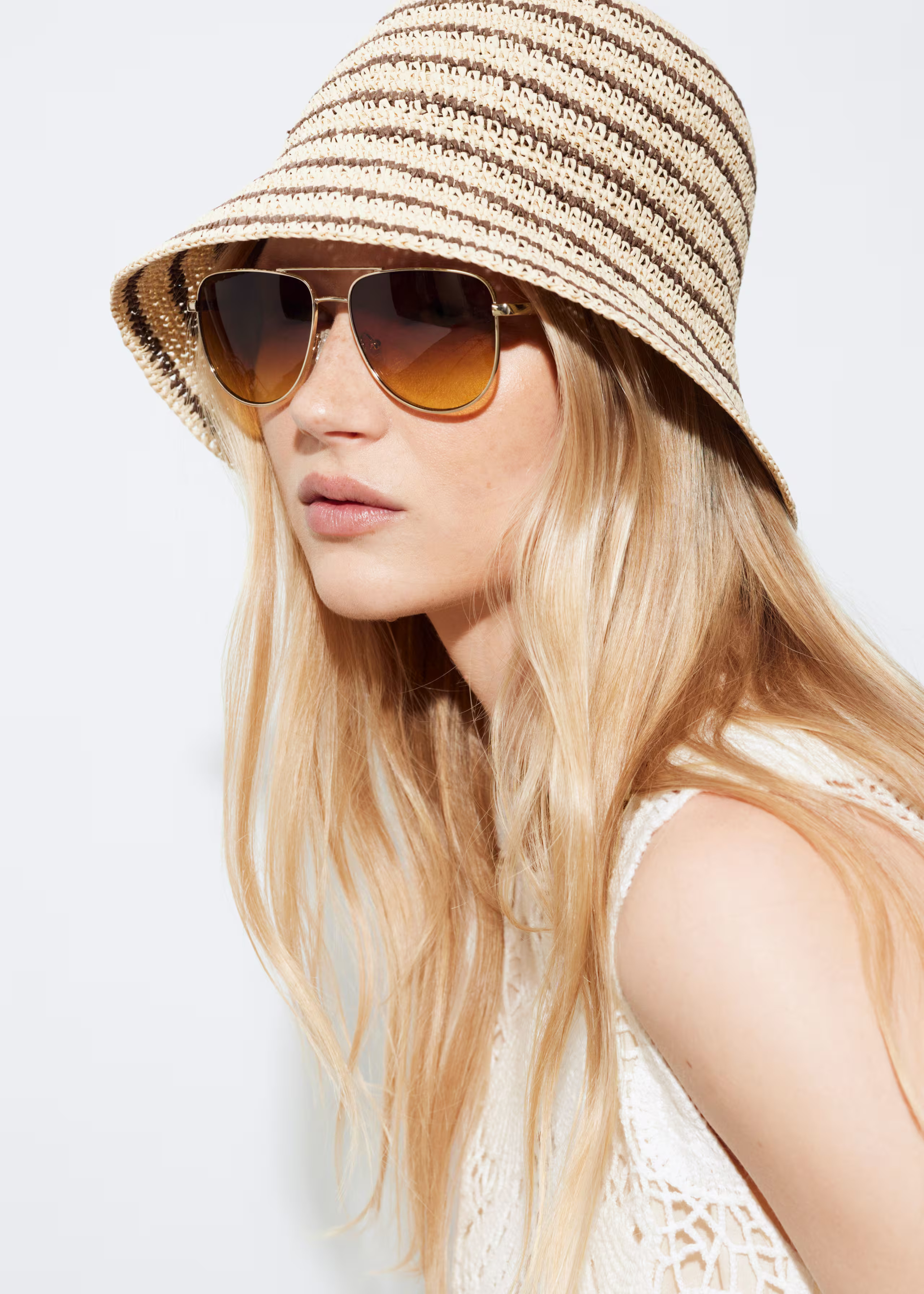 Woven Straw Bucket Hat - Cream/Brown Stripes - & Other Stories GB | & Other Stories UK