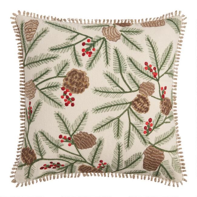 Pier Place Pinecones and Leaves Embroidered Throw Pillow | World Market
