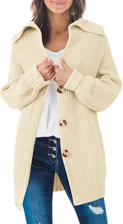 Amazon.com: LILLUSORY Womens Fall 2022 Long Sleeve Slouchy Soft Cable Knit Cardigan Open Front Bu... | Amazon (US)