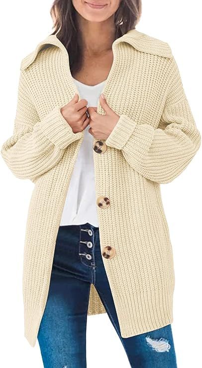 Amazon.com: LILLUSORY Womens Fall 2022 Long Sleeve Slouchy Soft Cable Knit Cardigan Open Front Bu... | Amazon (US)