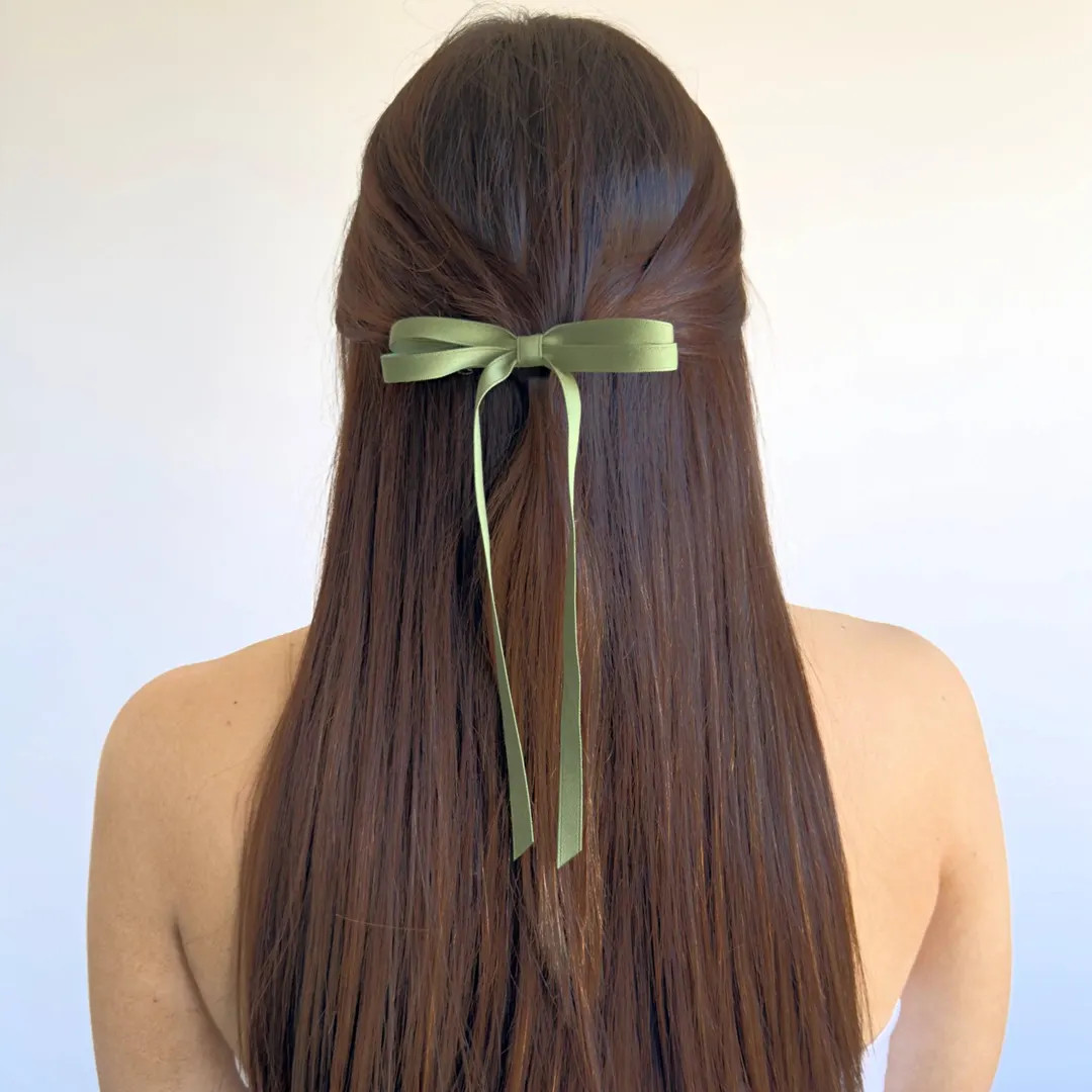 Olive Green Satin Ribbon Hair Bow: Minimalist Clip for Women & Girls - Etsy | Etsy (US)